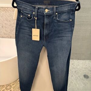 Mother Denim Rambler Ankle Wide Leg Dark Wash Jeans in High Tide Size 27